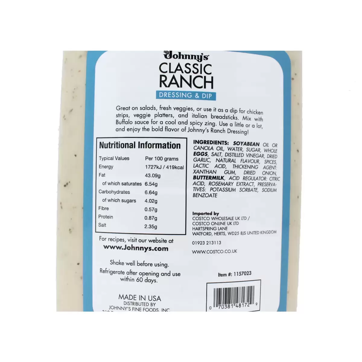Johnny's Classic Ranch Dressing & Dip – 1.53L | Creamy, Flavorful & Versatile - Image 2