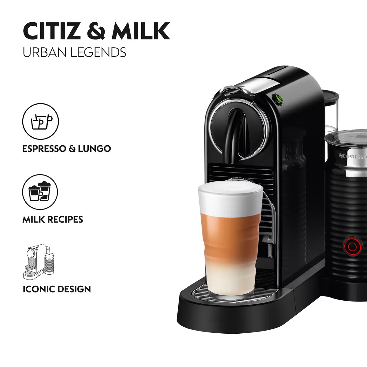 Nespresso by De'Longhi Citiz Capsule Coffee Machine & Aeroccino Milk Frother, Black - Image 5