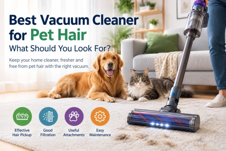 Best vacuum cleaner for pet hair with a dog, cat and cordless vacuum in a modern living room