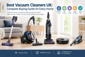 Best vacuum cleaners UK buying guide featuring cordless, cylinder, upright, robot and handheld vacuum cleaners